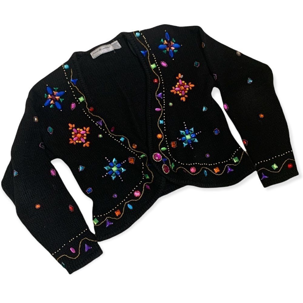 Maggie Lawrence Vintage Black Cardigan with Gemstones - Large